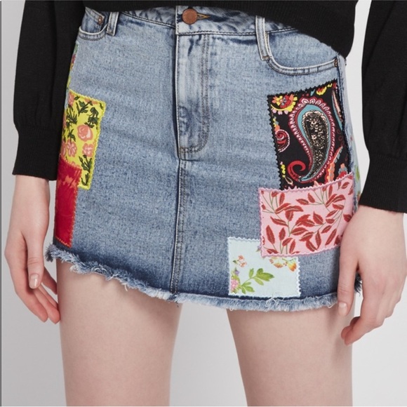 Alice + Olivia Dresses & Skirts - Alice Olivia Route 66 Patchwork Denim Miki Skirt